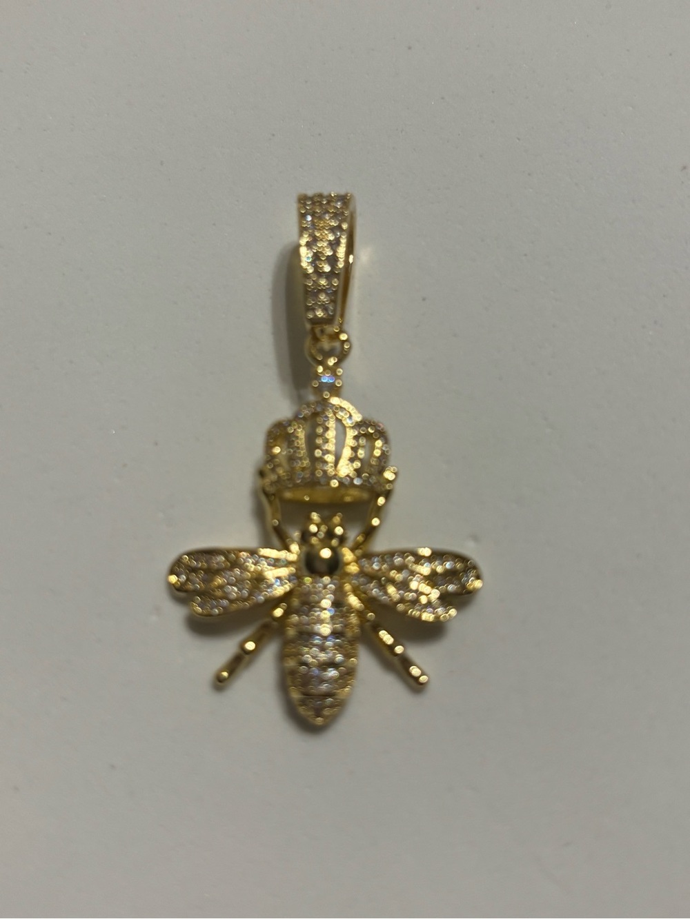 New Brazilian Gold Filled With Zirconia Crystals Bee Queen Pendant